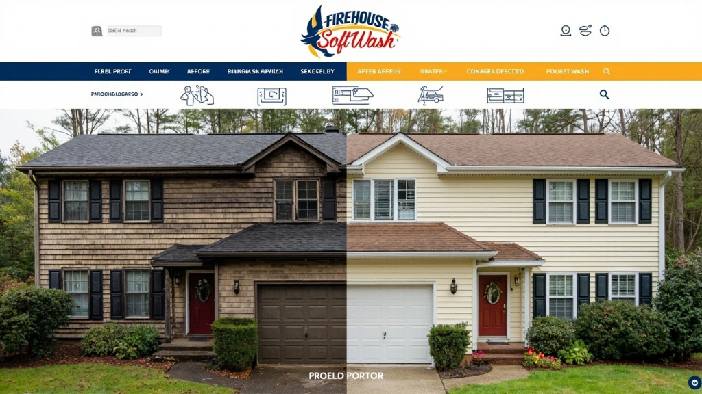 Before-and-after split image of a vinyl-sided home after Firehouse SoftWash exterior cleaning.